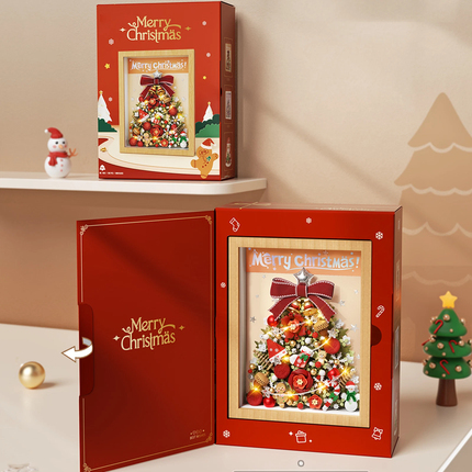 Red Christmas Tree LED Wooden Frame Mini Bricks Building Toy Home Decor Gift AU