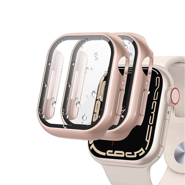 Case with Screen Protector for Apple Watch Series 9 8 7 45mm Built-in Tempered Glass 2 Pack Pink