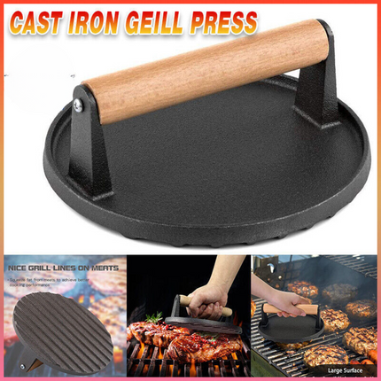 Cast Iron Burger Press Making Hamburger Steak Meat Smasher Utensils Grill BBQ