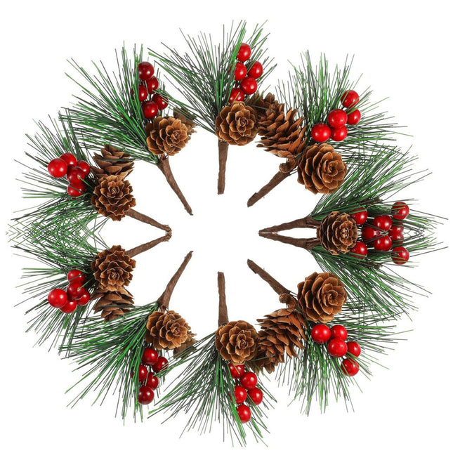 40Pc Artificial Christmas Berry Pine Branch Cone Holly Flower Pick XMAS Decor