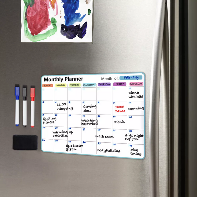 Monthly Planner Fridge Calendar Magnetic Whiteboard with 3 markers & an Eraser