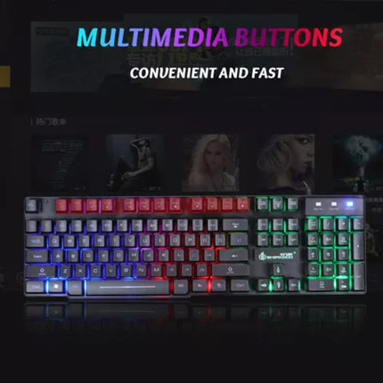 T6 Gaming Keyboard and Mouse Set for PC Laptop Rainbow Backlight Usb Ergonomic