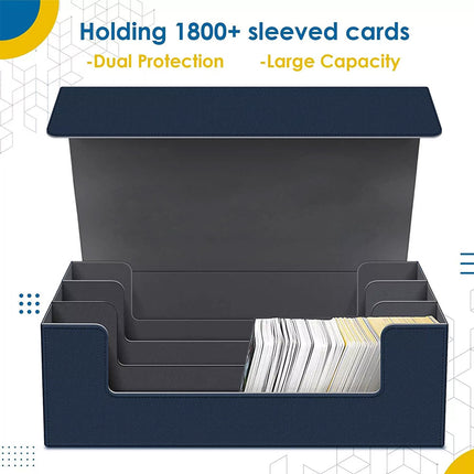 Card Deck Storage Box 1800+ Card Deck Holder Box Trading Card Storage Box Magnet Blue