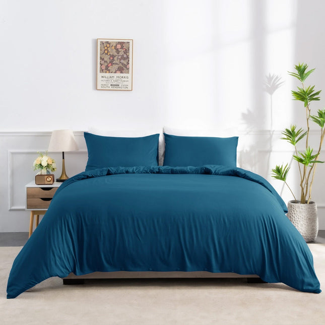 2000TC Bamboo Cooling Quilt Cover Set Silky Soft Touching Comfort For All Season Queen Biscay blue