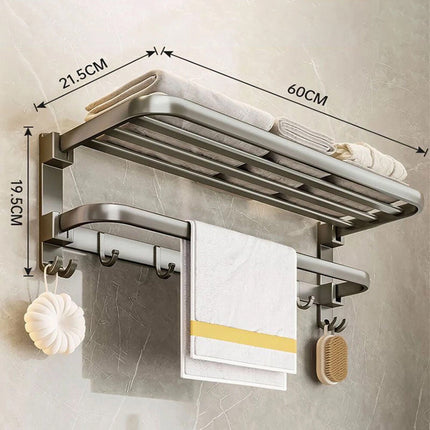 60cm Space Aluminium Wall Mounted Bathroom Foldable Towel Rail Rack Holder Grey