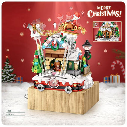 Christmas House Rotating Music Box Building Blocks Decor Toy Gift Set 979pcs