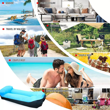 Lazy Outdoor Inflatable Sofa Air Bed Lounger Sofa Sack Hangout Camping Beach Bag Blue + Black