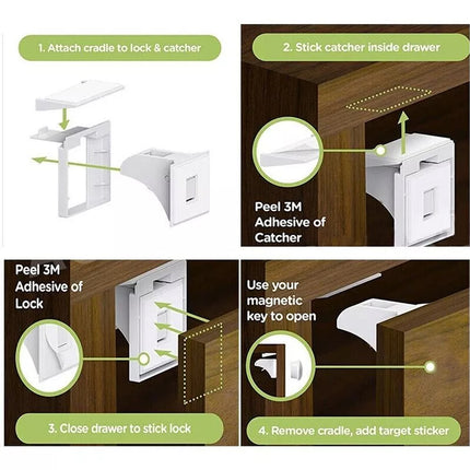 30PCS Magnetic No Drilling Cabinet Drawer Cupboard Baby Kids Safety Locks