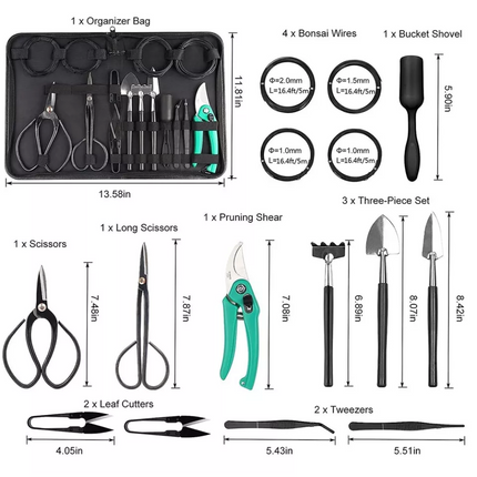 16PCS Bonsai Tree Kit Tool for Beginner Starter Trimming Care Kit W/ Scissor
