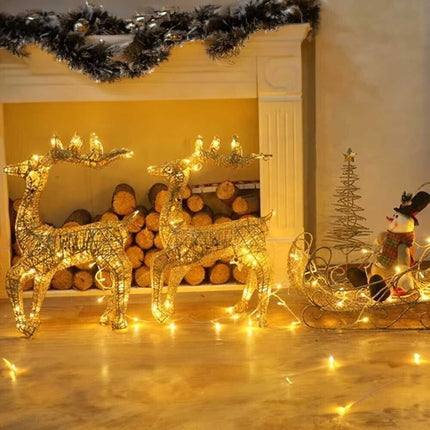 Set of 3 Christmas Decoration Reindeer and Sleigh LED Lighted Yard Garden Xmas