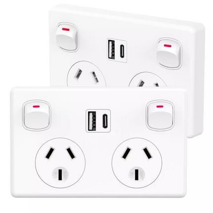 5X FAST Charge 3.6 amp Dual USB+Type-C Double Power Point GPO Wall Outlet Supply