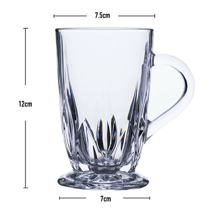 Set of 6 Crystal Glass Mugs w Handle Tea Coffee Hot Cold Drink Beverage 285ml