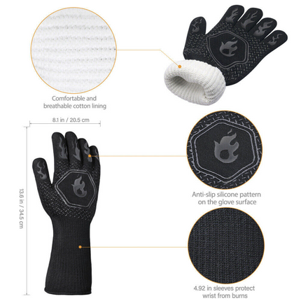 2x Heat Proof Resistant Oven BBQ Gloves 35cm Kitchen Cooking Silicone Mitt Black