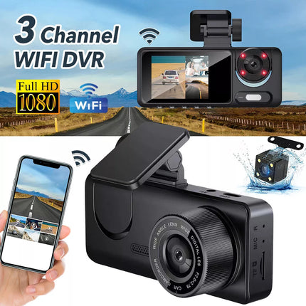 1080P Car Dash Camera DVR Video Recorder Front/Inside/Rear Three Cam G-sensor