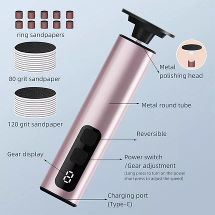 Electric Callus Remover Powerful Electric Foot File Grinder Sander Machine Speed Rose gold