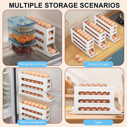 Egg Dispenser Removable Egg Storage Box Automatic Scrolling Egg Rack 4-Tier Beige PP