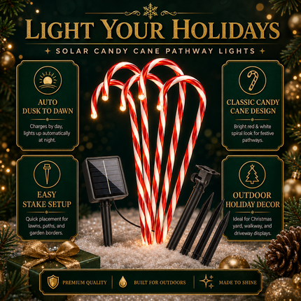 5 Pack 54cm Solar LED Candy Cane Christmas Lights IP65 8 Modes Garden Pathway