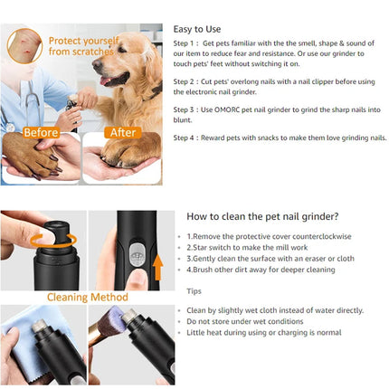 Electric Dog Toe Nail File Grinder Clippers Pet Cat Claw Grooming Trimmer Tools White