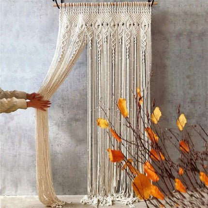 Macrame Beaded Curtain Door Curtains Boho Wedding Backdrop Decor Beige 90x180cm