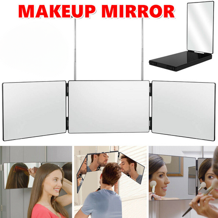 3 Way Mirror Tri-Fold Hairdressing Seft-Haircut Makeup Adjustable Hanging Home