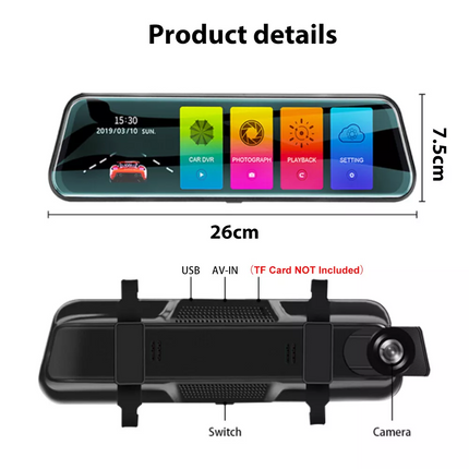 10" 1080P Mirror Car Dash Camera Front and Rear Night Vision Reverse Parking Kit