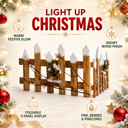 Christmas Wooden Fence Snow-Tipped Rustic Farmhouse Xmas Tree Base Village Decor