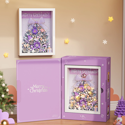 LOZ Purple Christmas Tree LED Wooden Frame Mini Bricks Building Toy Gift 584pcs