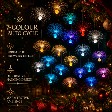 7 Colour Auto Cycle Fibre Optic Firework Effect Hanging Christmas Lights Decor