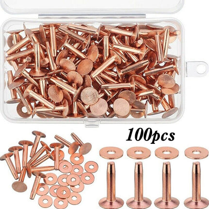 100 Pcs Copper Rivets and Burrs Washers Leather Copper Rivet Fastener for Colla