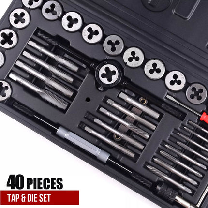 40 PCs Metric Tap and Die Set Screw Thread Drill Kit Pitch Gauge M3-M12