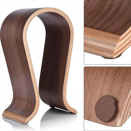Headphone Stand Wood for Desk Walnut Headset Holder Wooden Display Earphone (A)