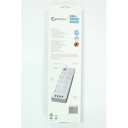 8 Outlet Surge Protected USB Power Board Powerboard