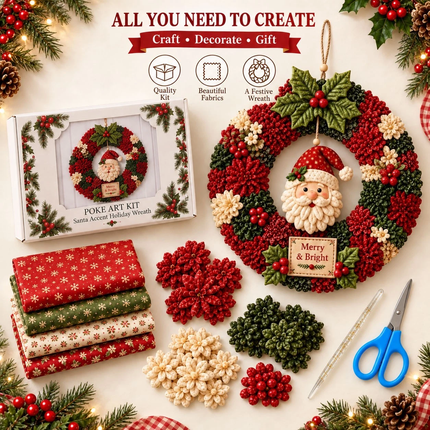 Christmas Wreath Making Kit Santa 30cm DIY Fabric Poke Art Front Door Decor