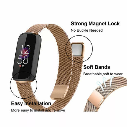 Champagne Fitbit Luxe Band Replacement Magnetic Wristband Watch Soft Stainless Steel Strap