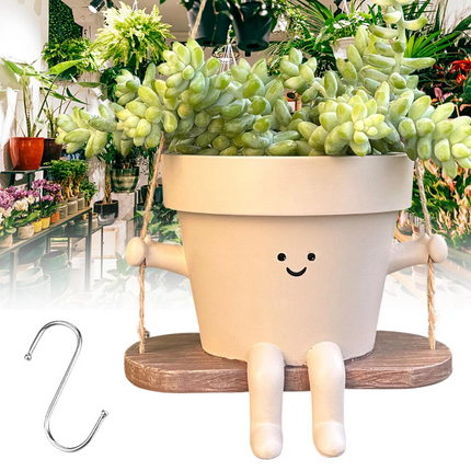 Cute Swing Face Planter Pot Garden Plant Hanging Potted Plant Flowerpot Decor