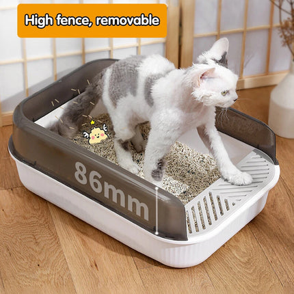 Entry Cat Litter Tray: Open Design, Splash Guard - Easy Clean Kitty Toilet Grey