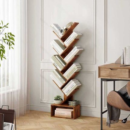 9-Shelf Bookshelf Display CD Shelf Tree Book Storage Rack Bookcase with Drawer