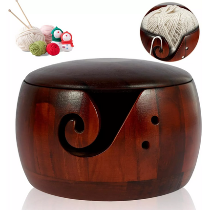 Wooden Yarn Bowl Hand Made Wool Storage For Knitting Crochet Yarn Holder