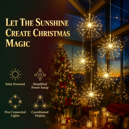 5-Head Solar Warm White LED Firework Lights 8 Modes Copper Wire Christmas Hanging Decor