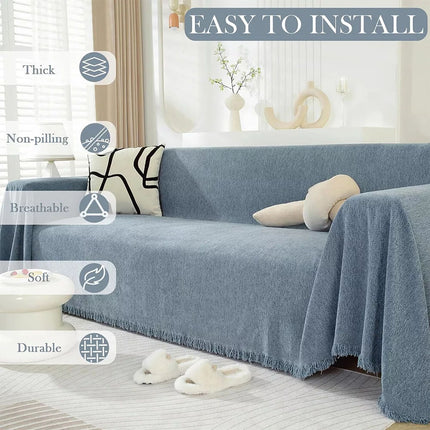 Chenille Retro American Sofa Towel Cover Throw Rug Couch Lounge Cloth Decor  (Blue,180*230cm)