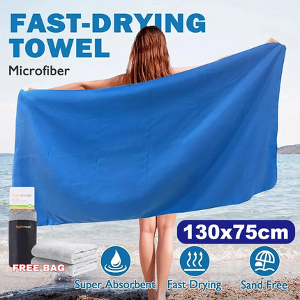 Microfiber Towel Gym Sport Footy Travel Camping Swimming Beach Bath Mother's Day Blue+Light Grey