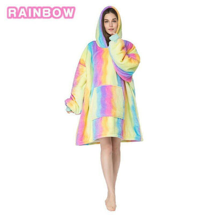 Blanket Hoodie Ultra Plush Comfy Giant Sweatshirt Fleece Warm With Hooded Rainbow
