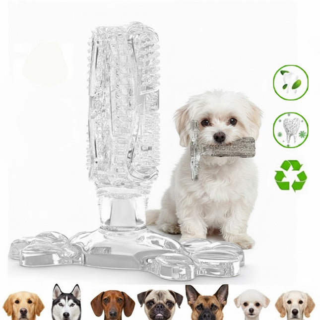 Clear M Size Dog Toothbrush Toy Clean Teeth Brushing Stick Mouth Chewing Dental Care Play Dog