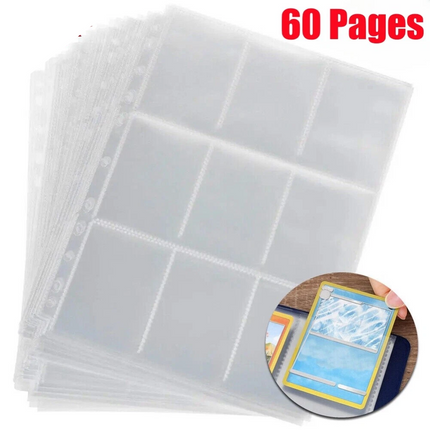9 Pocket Cards Sleeves Clear Trading Card Binder Sleeves Cards Storage 60 Pages
