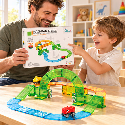 60 Pcs Kids Magnetic Tiles Building Blocks Dinosaur Vehicles Toy Christmas Gift