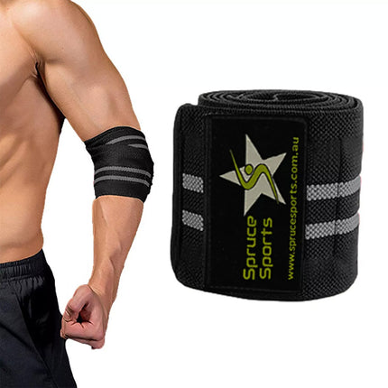 Pair Of Black Heavy Duty Elbow Wraps For Powerlifting And Bodybuilding