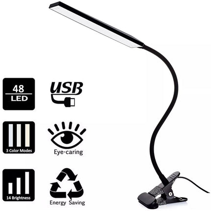 Dimmable Clip On LED Desk Lamp Eye Care USB Power Light Adjustable Clamp