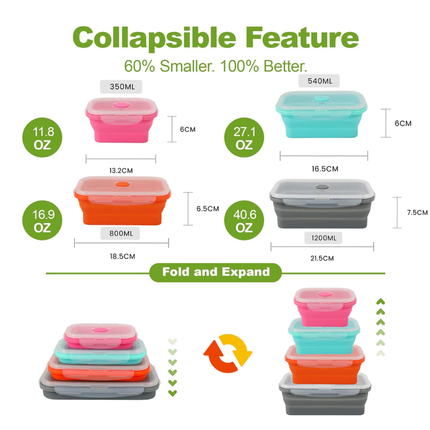 4Pcs Set Silicone Food Storage Containers Collapsible Flat Box Camping Lunch Box