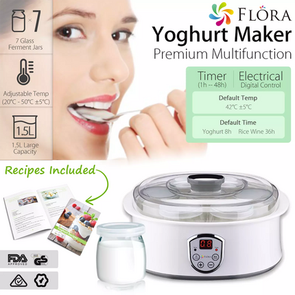 Yoghurt Maker 1.5L 7 Glass Jars Automatic Yogurt Rice Wine DIY Machine.