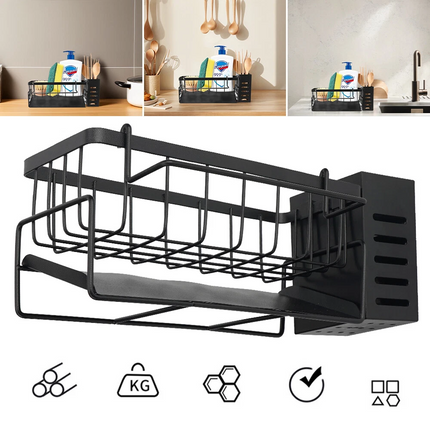 Kitchen Sink Rack Organizer Kitchen Sink Sponge Holder with Self-draining Tray